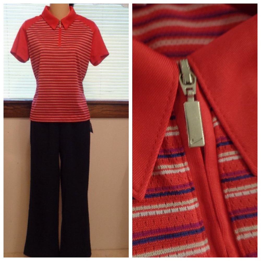 Nike GOLF Dri Fit Vented Polo Zip Neck Red Purple Blue Size: M (8-10)